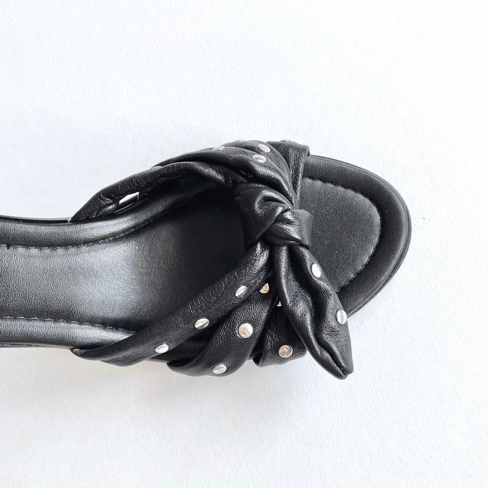 A. Giannetti Studded Black Leather Sandal Heels - Picture 2 of 7